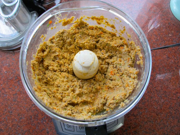 Black eyed pea mixture in the food processor.