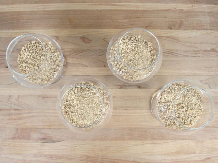 Graham crumbs in the bottom of glasses.
