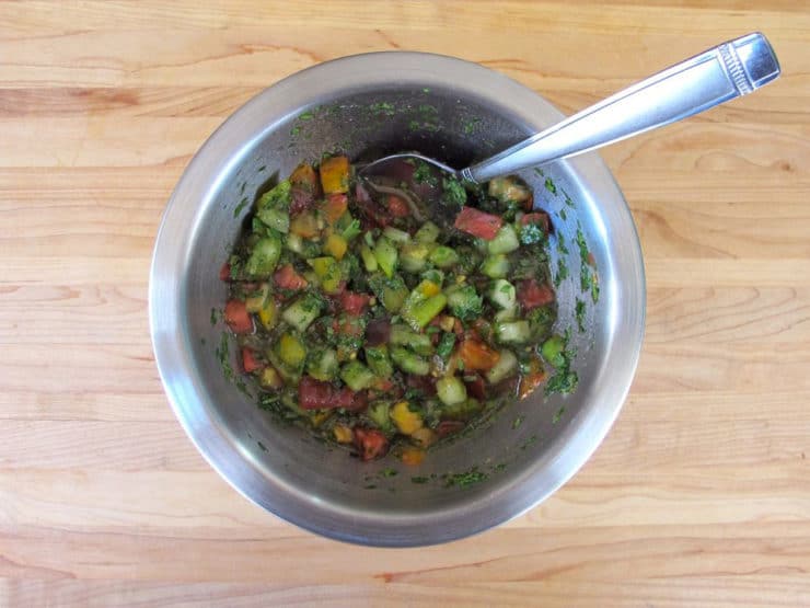 aTomato relish in a mixing bowl.