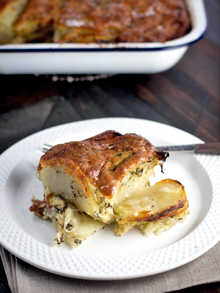 Gluten Free Potato Kugel Gratin - Meg van der Kruik from Beard + Bonnet shares a kosher for Passover vegetarian entree recipe. 
