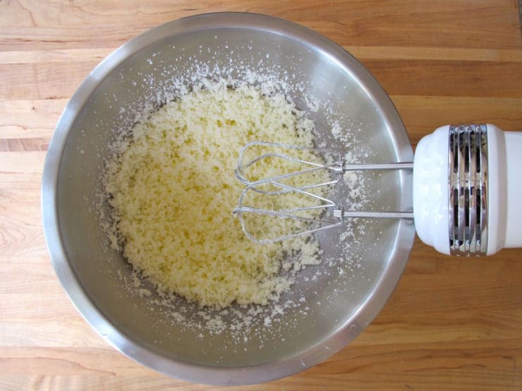 Butter and sugar creamed with a hand mixer.