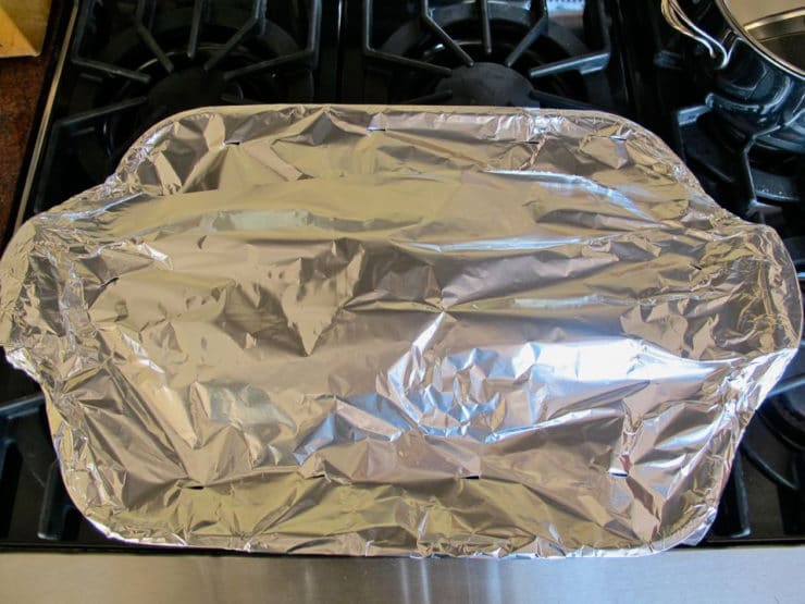 Baking dish covered with foil.
