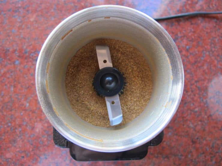 Grinding spices.