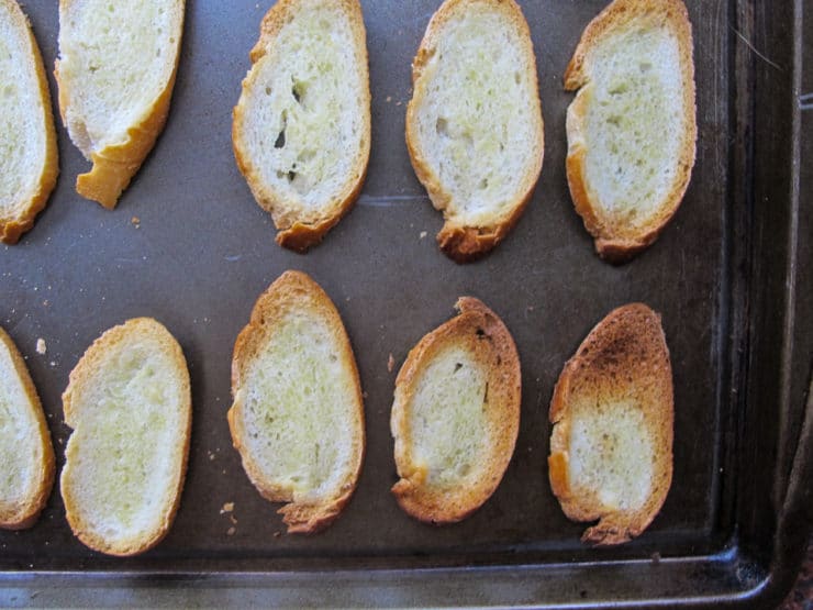 Sliced baguette, toasted.