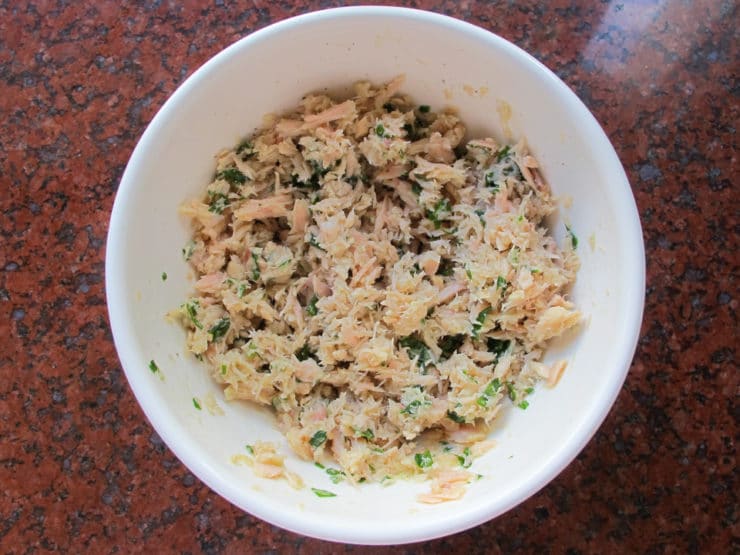 Tuna and hummus in a bowl.