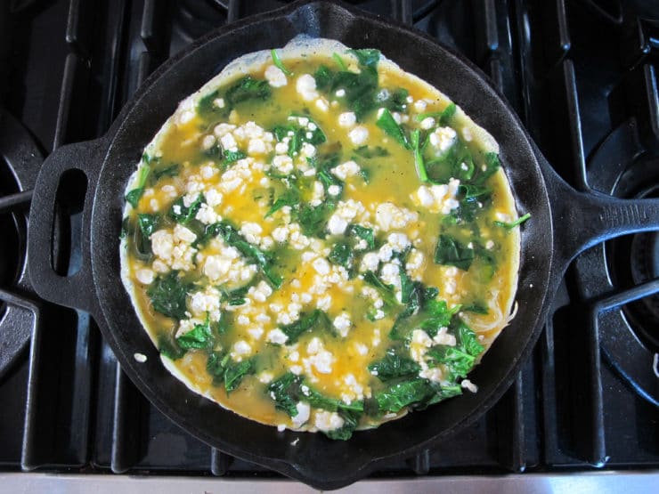 Potato Crusted Spinach Frittata - Gluten free vegetarian frittata with spinach, crumbled goat cheese and a crispy potato crust