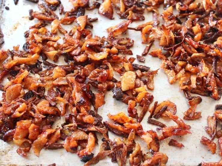 Gribenes on a baking tray.