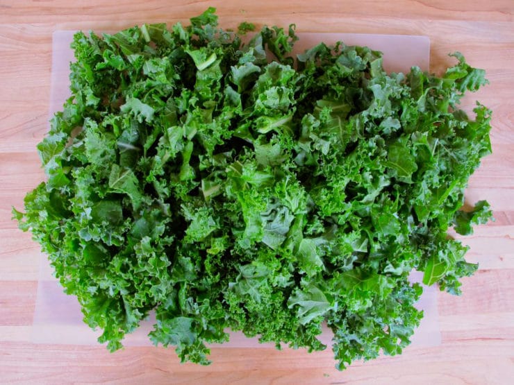 Washed kale cut into pieces.