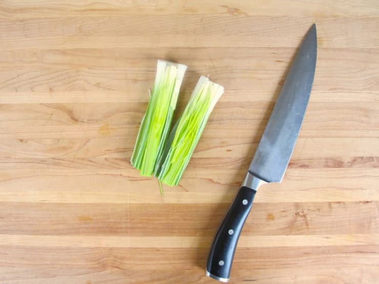 Slice leeks in half lengthwise.