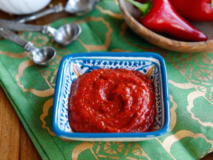 Bowl of Harissa, a spicy Middle Eastern chili garlic sauce