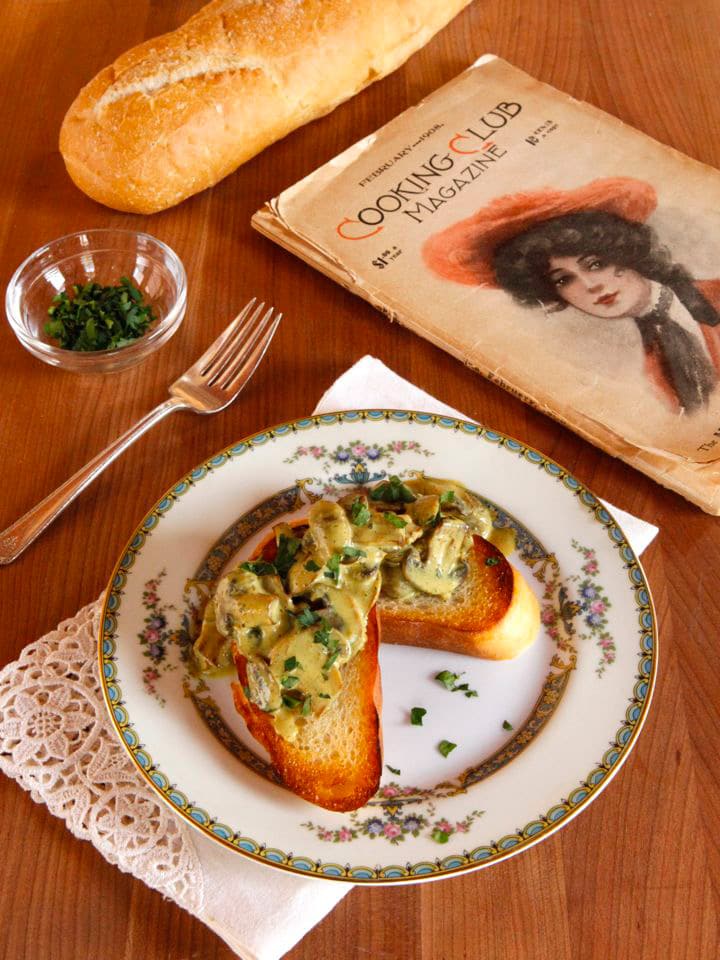 Curry Mushroom Toast - A vintage 1908 recipe from Cooking Club Magazine, adapted by Tori Avey.
