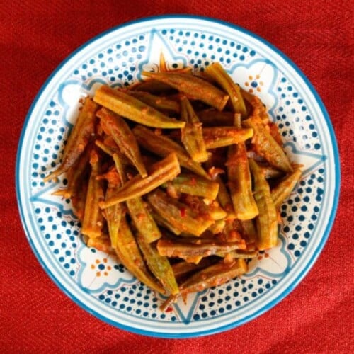 Middle Eastern Okra on a plate.