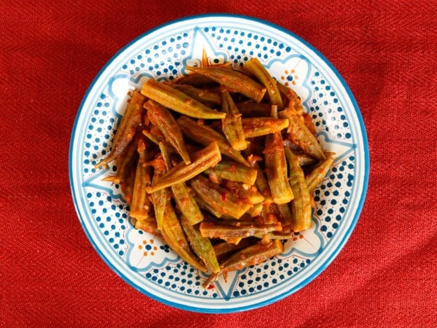 Middle Eastern Okra on a plate.