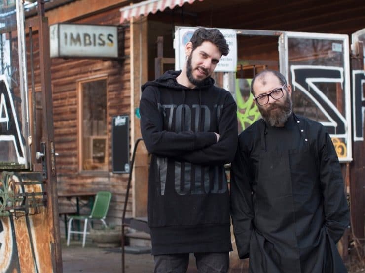 Oz Ben David and Jalil Debit in front of Kanaan Restaurant in Berlin, Germany.