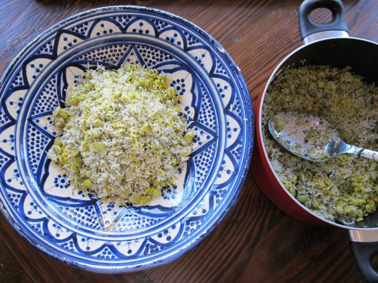 Cooked rice scooped into a bowl.