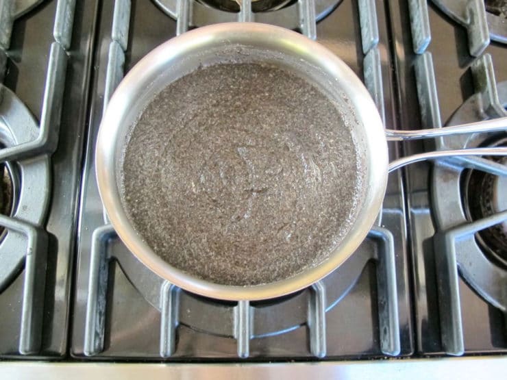 Ground poppyseeds stirred into egg mixture.