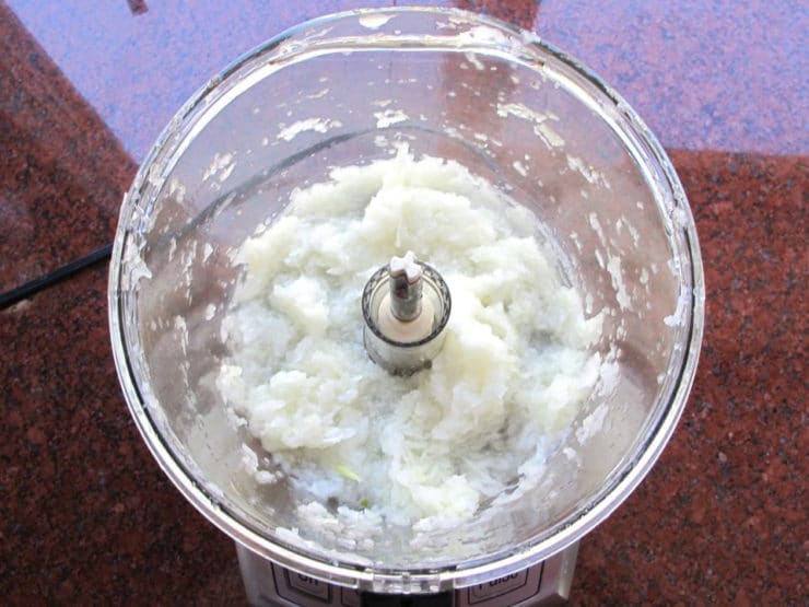 Grated onion in a food processor.