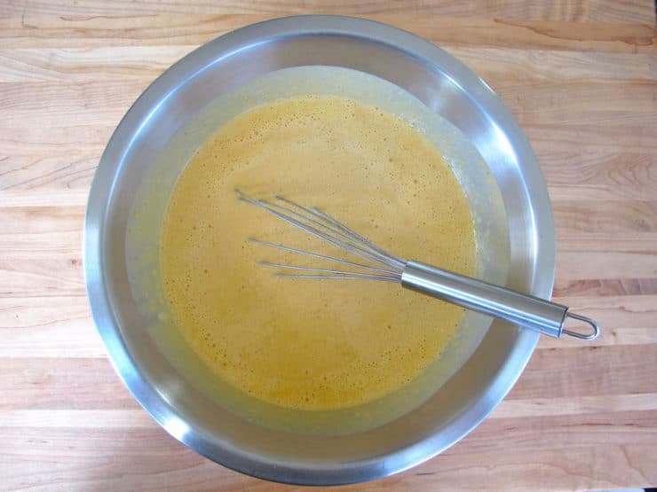 Pumpkin and eggs beaten into cream.
