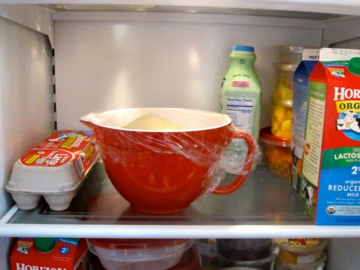 Cookie dough chilling in the fridge.