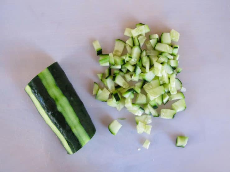 Diced cucumber.