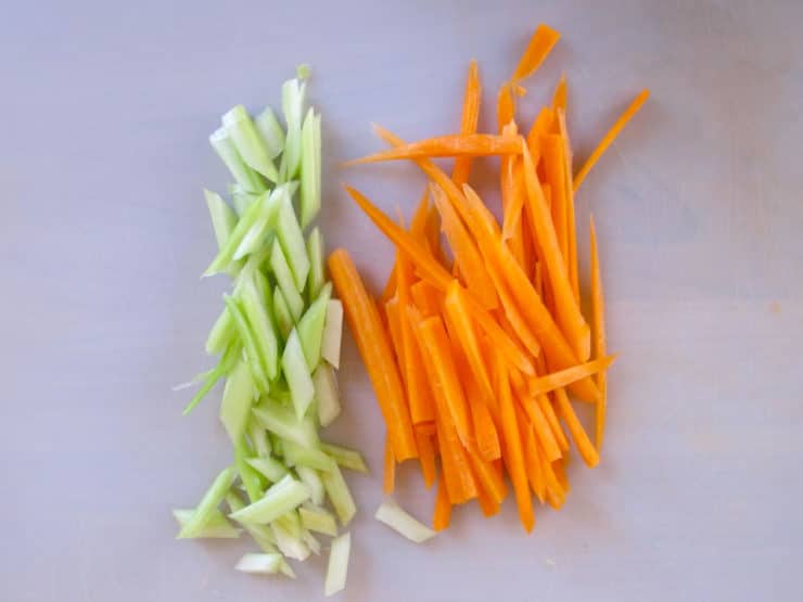 Julienned carrots and celery.