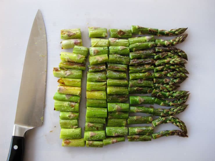 Roasted asparagus cut in pieces.