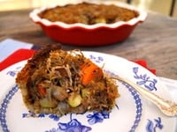 Potato Crusted Roasted Vegetable Pot Pie - A vegetarian pot pie with a gluten free potato crust from Valentina of Cooking on the Weekends. Part of the Passover Potluck series. Kosher for Pesach.