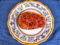 Vegetarian Stuffed Eggplant - Eggplant stuffed with chickpeas, pine nuts, tomatoes, onion, garlic, herbs and spices. Vegan, pareve, gluten free, all natural.