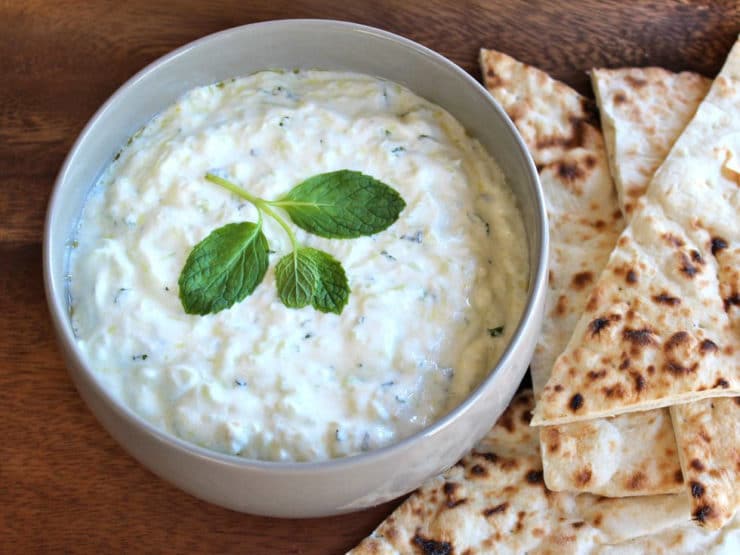 Tzatziki served with pita.