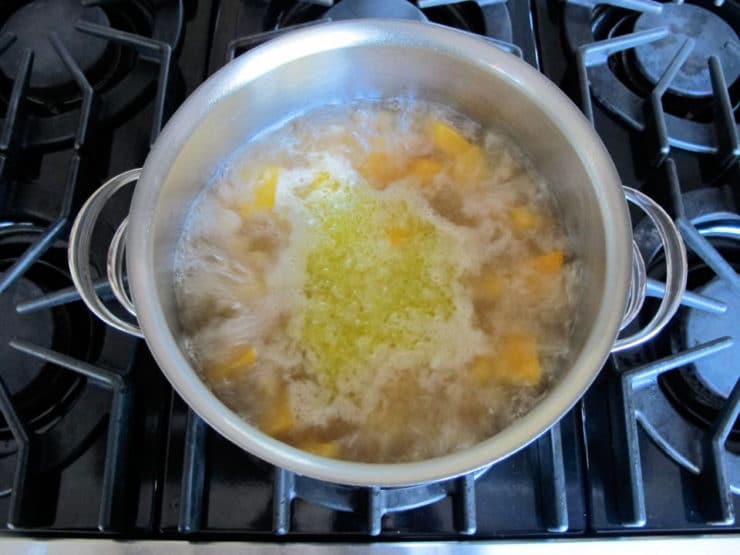 Water covering beans in stockpot.