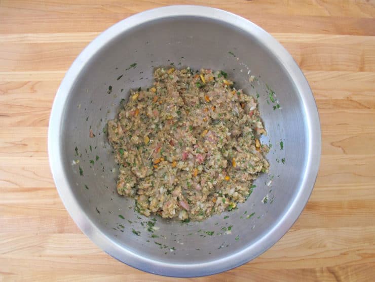 Fish cake ingredients in a mixing bowl.